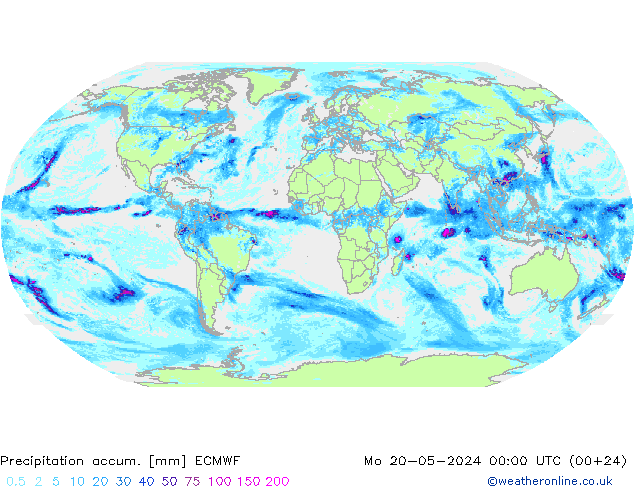 Precipitation accum. ECMWF pon. 20.05.2024 00 UTC