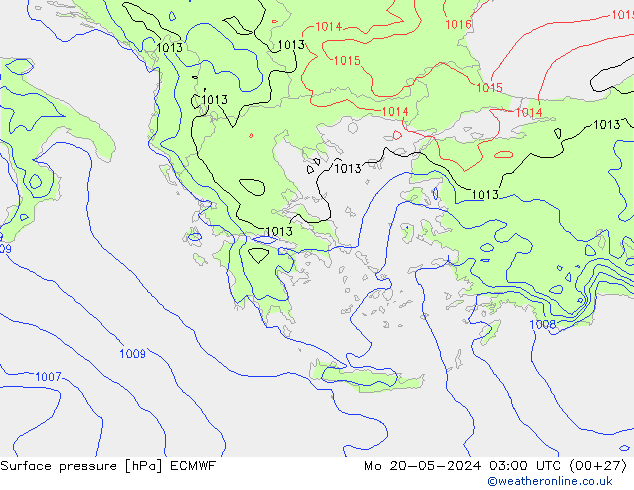 Atmosférický tlak ECMWF Po 20.05.2024 03 UTC