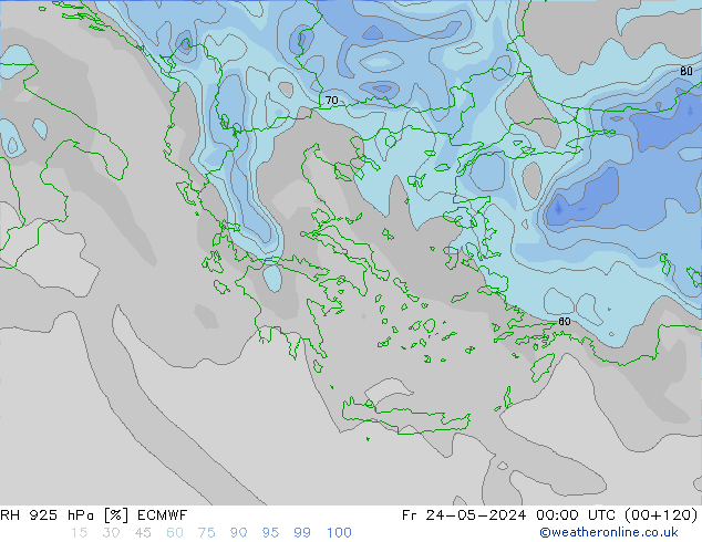 Humidité rel. 925 hPa ECMWF ven 24.05.2024 00 UTC