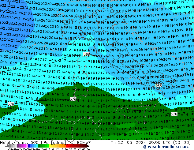 Z500/Rain (+SLP)/Z850 ECMWF Qui 23.05.2024 00 UTC