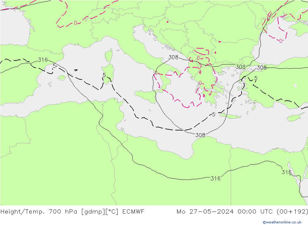 Yükseklik/Sıc. 700 hPa ECMWF Pzt 27.05.2024 00 UTC
