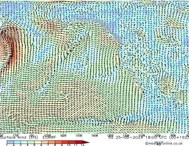 Rüzgar 10 m (bft) ECMWF Cts 25.05.2024 18 UTC