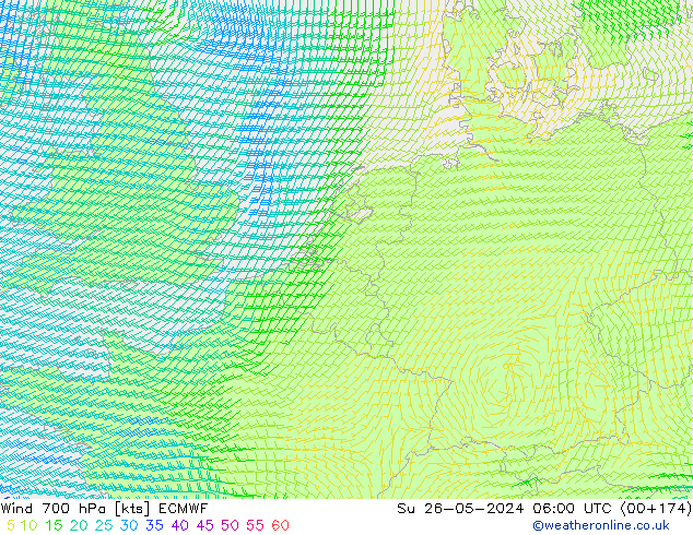 Wind 700 hPa ECMWF So 26.05.2024 06 UTC