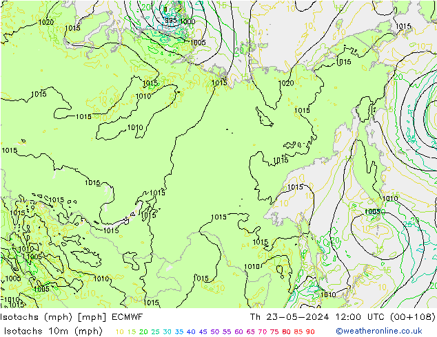 Isotachs (mph) ECMWF jeu 23.05.2024 12 UTC