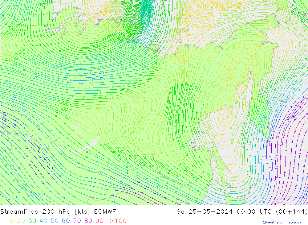 ветер 200 гПа ECMWF сб 25.05.2024 00 UTC