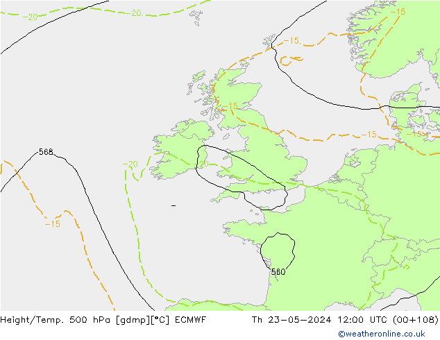 Hoogte/Temp. 500 hPa ECMWF do 23.05.2024 12 UTC