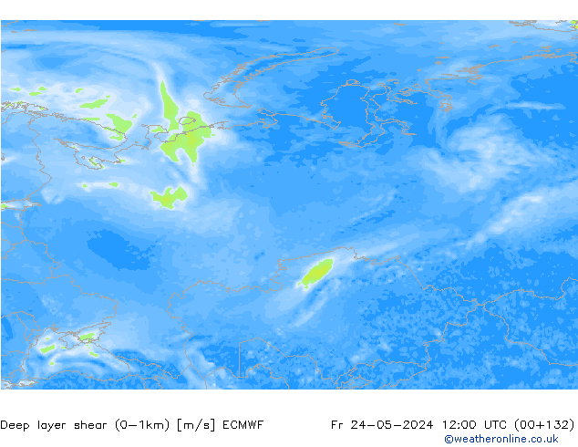 Deep layer shear (0-1km) ECMWF vr 24.05.2024 12 UTC