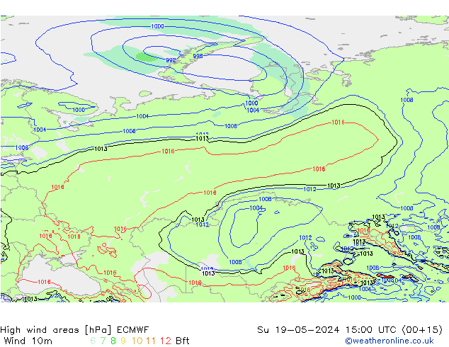 High wind areas ECMWF Su 19.05.2024 15 UTC