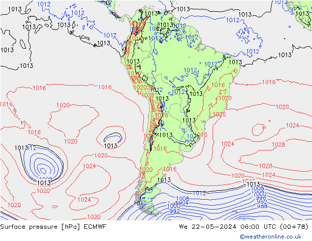 Luchtdruk (Grond) ECMWF wo 22.05.2024 06 UTC