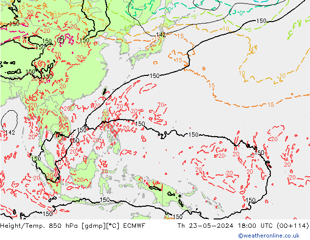 Height/Temp. 850 hPa ECMWF Th 23.05.2024 18 UTC