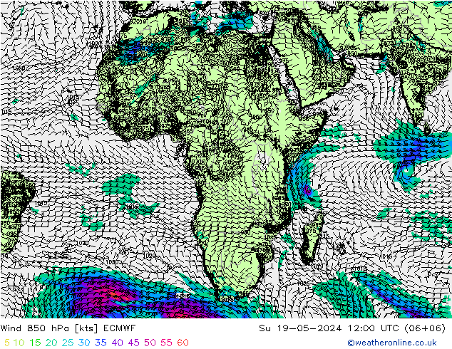 Wind 850 hPa ECMWF zo 19.05.2024 12 UTC
