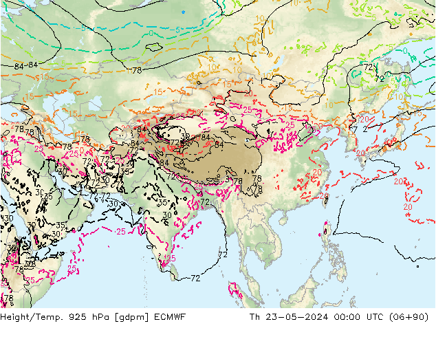 Height/Temp. 925 hPa ECMWF Th 23.05.2024 00 UTC