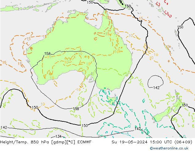Geop./Temp. 850 hPa ECMWF dom 19.05.2024 15 UTC