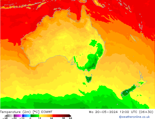 Temperatuurkaart (2m) ECMWF ma 20.05.2024 12 UTC