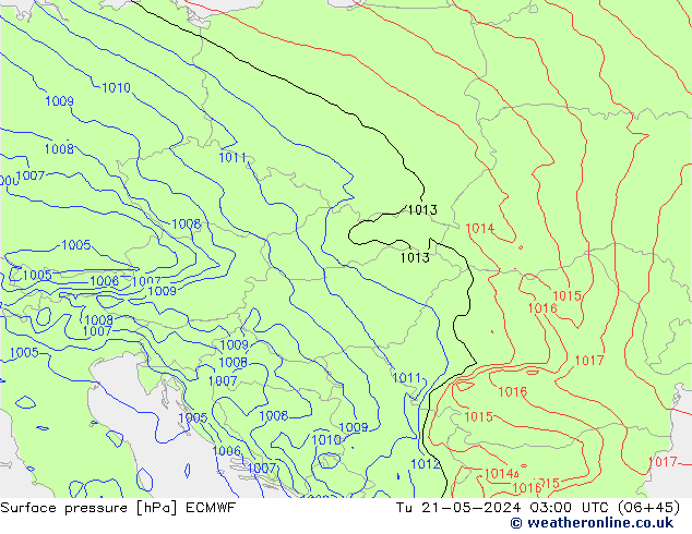 Surface pressure ECMWF Tu 21.05.2024 03 UTC