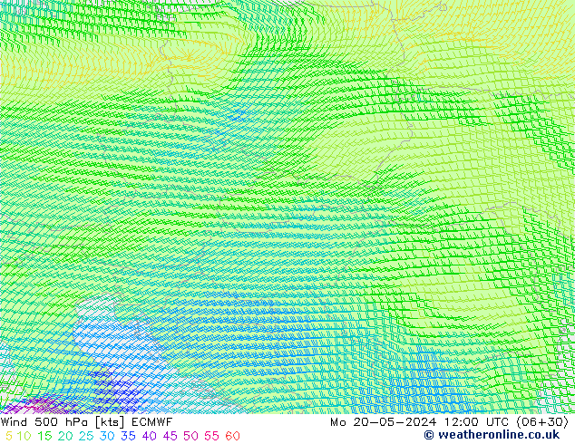 Wind 500 hPa ECMWF Po 20.05.2024 12 UTC