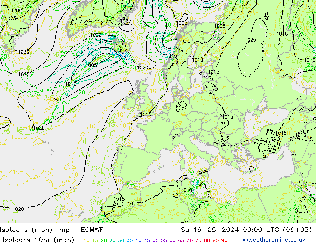 Isotachs (mph) ECMWF Su 19.05.2024 09 UTC