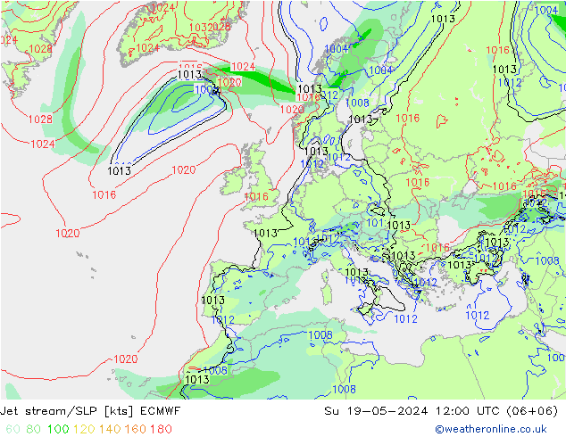 高速氣流/地面气压 ECMWF 星期日 19.05.2024 12 UTC