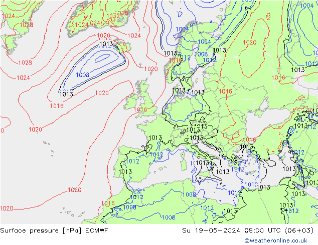 地面气压 ECMWF 星期日 19.05.2024 09 UTC