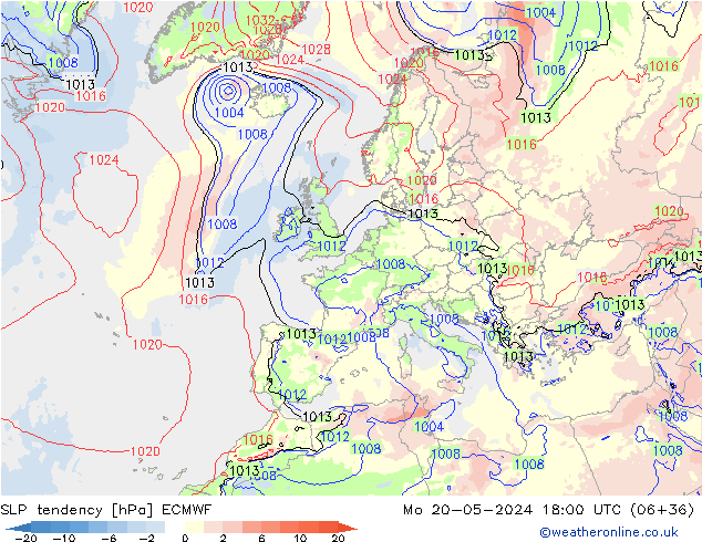 SLP tendency ECMWF Mo 20.05.2024 18 UTC