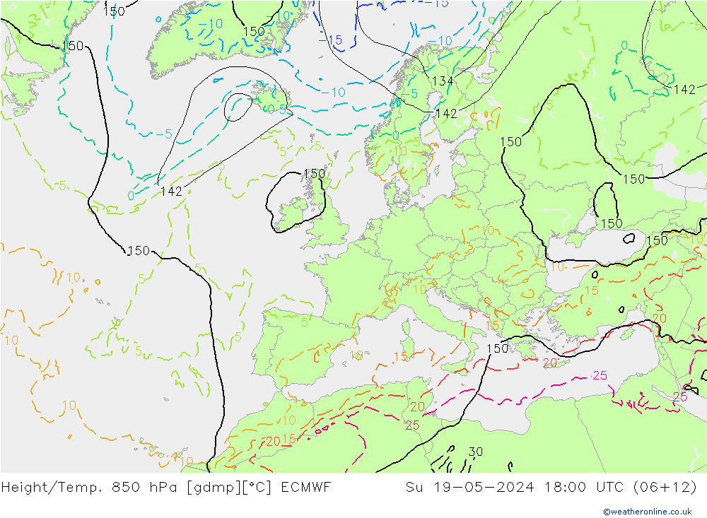 Height/Temp. 850 hPa ECMWF So 19.05.2024 18 UTC