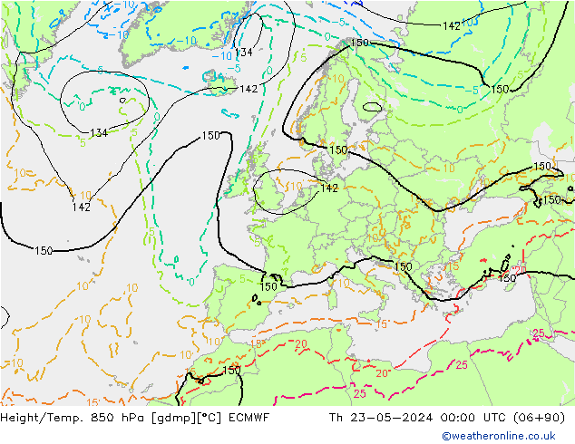 Hoogte/Temp. 850 hPa ECMWF do 23.05.2024 00 UTC