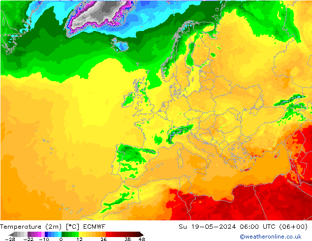 Sıcaklık Haritası (2m) ECMWF Paz 19.05.2024 06 UTC