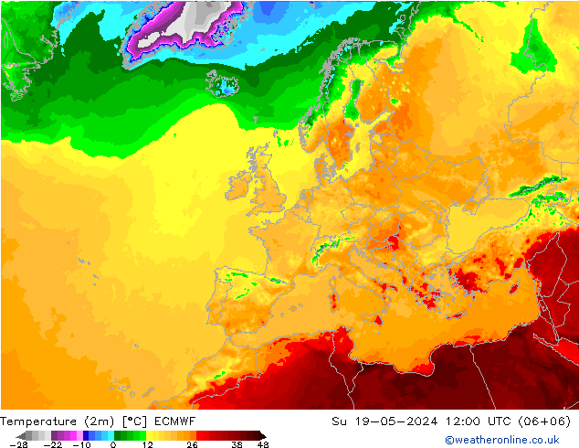 Temperatura (2m) ECMWF dom 19.05.2024 12 UTC