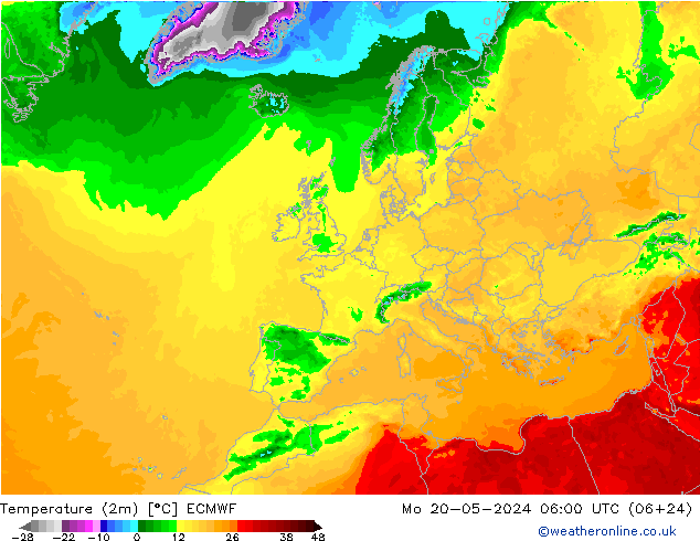 température (2m) ECMWF lun 20.05.2024 06 UTC