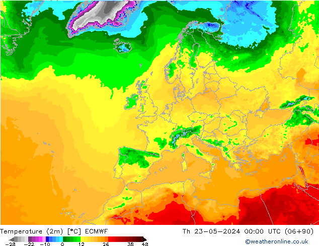 Temperature (2m) ECMWF Čt 23.05.2024 00 UTC