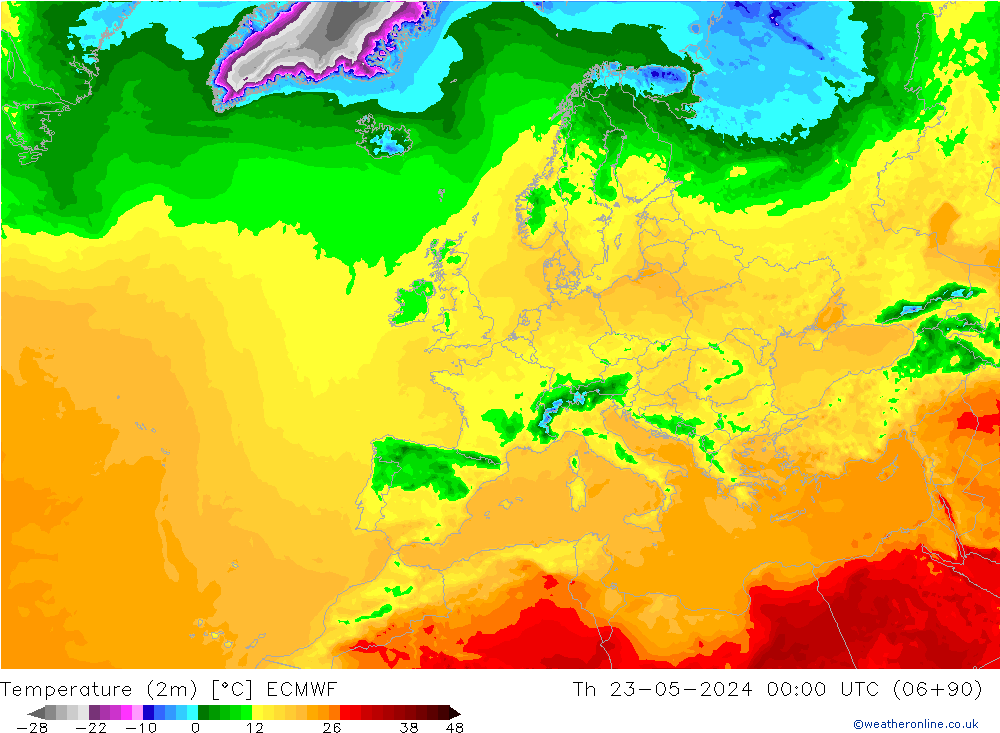 température (2m) ECMWF jeu 23.05.2024 00 UTC