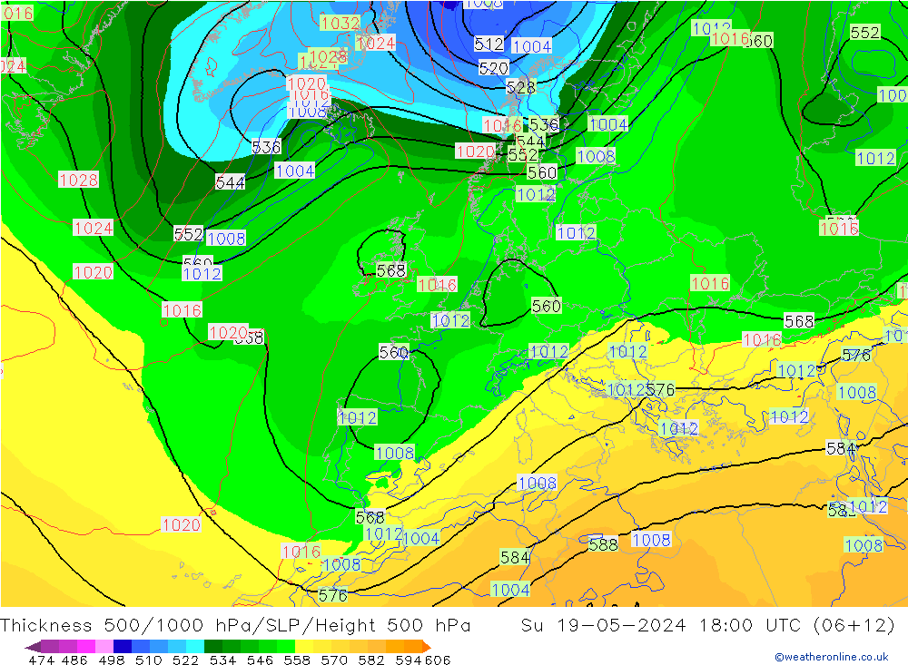 Schichtdicke 500-1000 hPa ECMWF So 19.05.2024 18 UTC