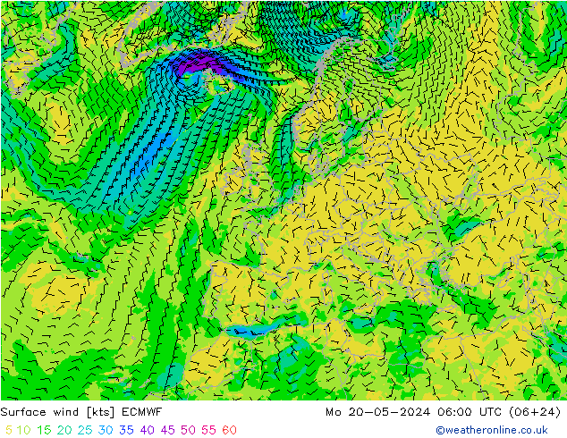 风 10 米 ECMWF 星期一 20.05.2024 06 UTC