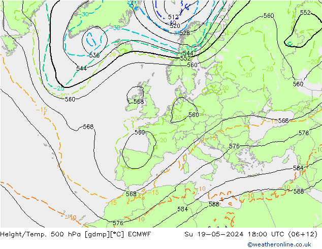 Z500/Rain (+SLP)/Z850 ECMWF Su 19.05.2024 18 UTC