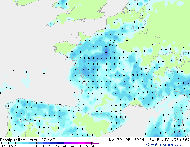Srážky ECMWF Po 20.05.2024 18 UTC