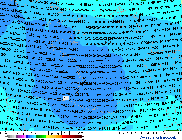 Z500/Rain (+SLP)/Z850 ECMWF  23.05.2024 00 UTC