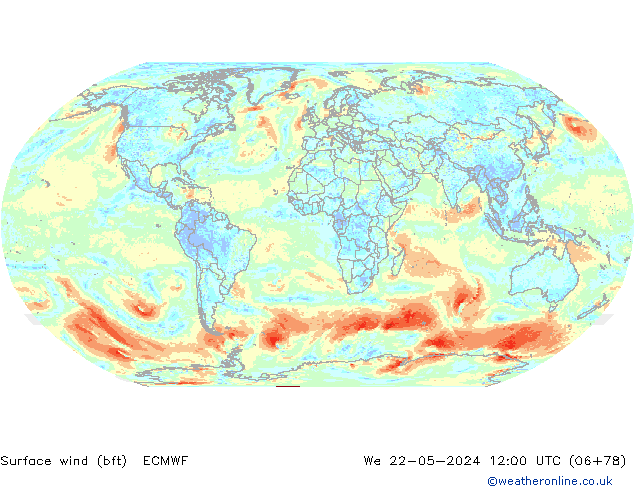 Vent 10 m (bft) ECMWF mer 22.05.2024 12 UTC