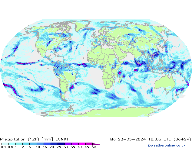降水量 (12h) ECMWF 星期一 20.05.2024 06 UTC