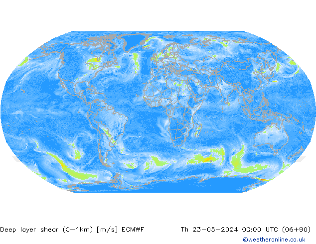 Deep layer shear (0-1km) ECMWF Do 23.05.2024 00 UTC