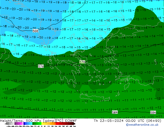 Height/Temp. 500 hPa ECMWF Th 23.05.2024 00 UTC