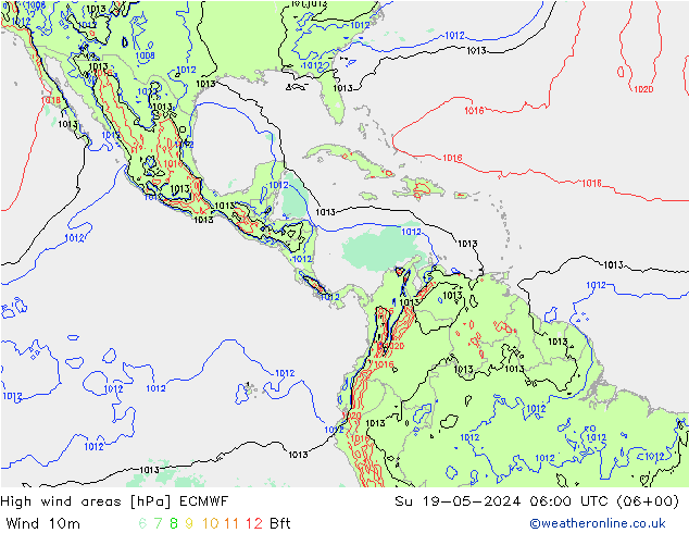 High wind areas ECMWF  19.05.2024 06 UTC