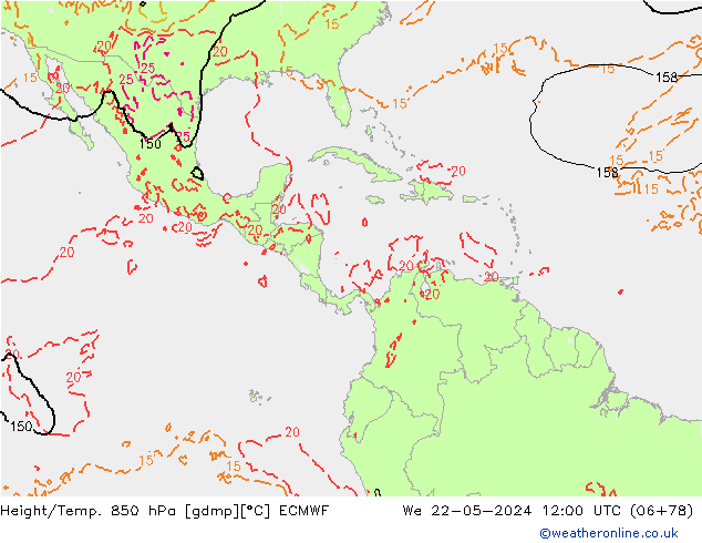 Z500/Rain (+SLP)/Z850 ECMWF śro. 22.05.2024 12 UTC
