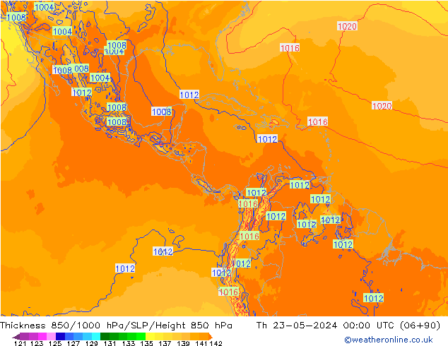 Thck 850-1000 hPa ECMWF Čt 23.05.2024 00 UTC