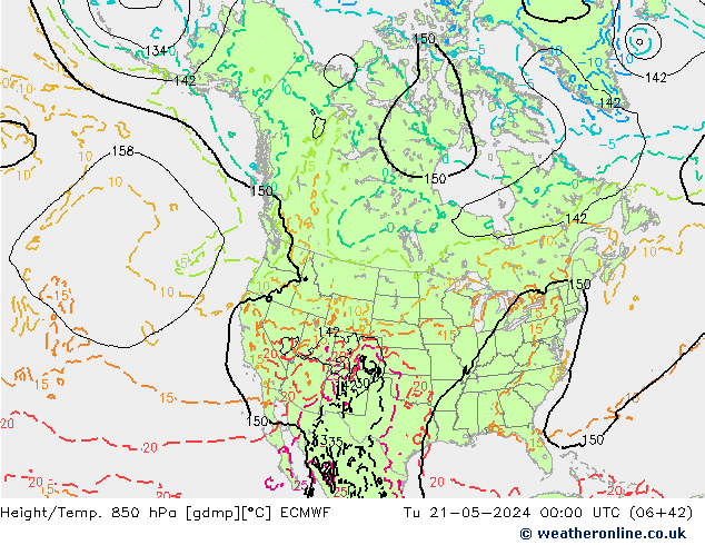 Height/Temp. 850 hPa ECMWF Di 21.05.2024 00 UTC