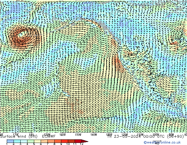 Surface wind (bft) ECMWF Th 23.05.2024 00 UTC