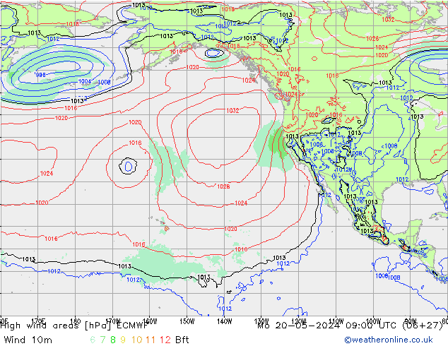 High wind areas ECMWF Mo 20.05.2024 09 UTC