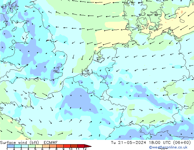 Vent 10 m (bft) ECMWF mar 21.05.2024 18 UTC