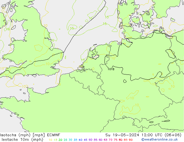 Isotachen (mph) ECMWF So 19.05.2024 12 UTC