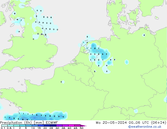 降水量 (6h) ECMWF 星期一 20.05.2024 06 UTC