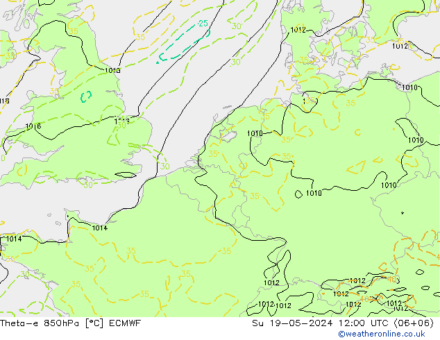 Theta-e 850hPa ECMWF 星期日 19.05.2024 12 UTC